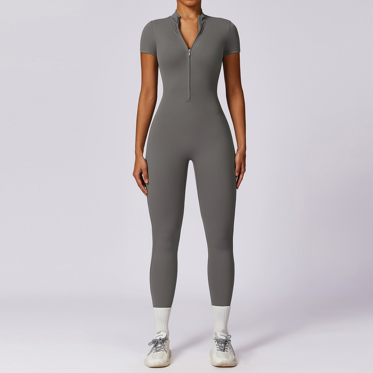 Zipper Short Sleeve Yoga Jumpsuit