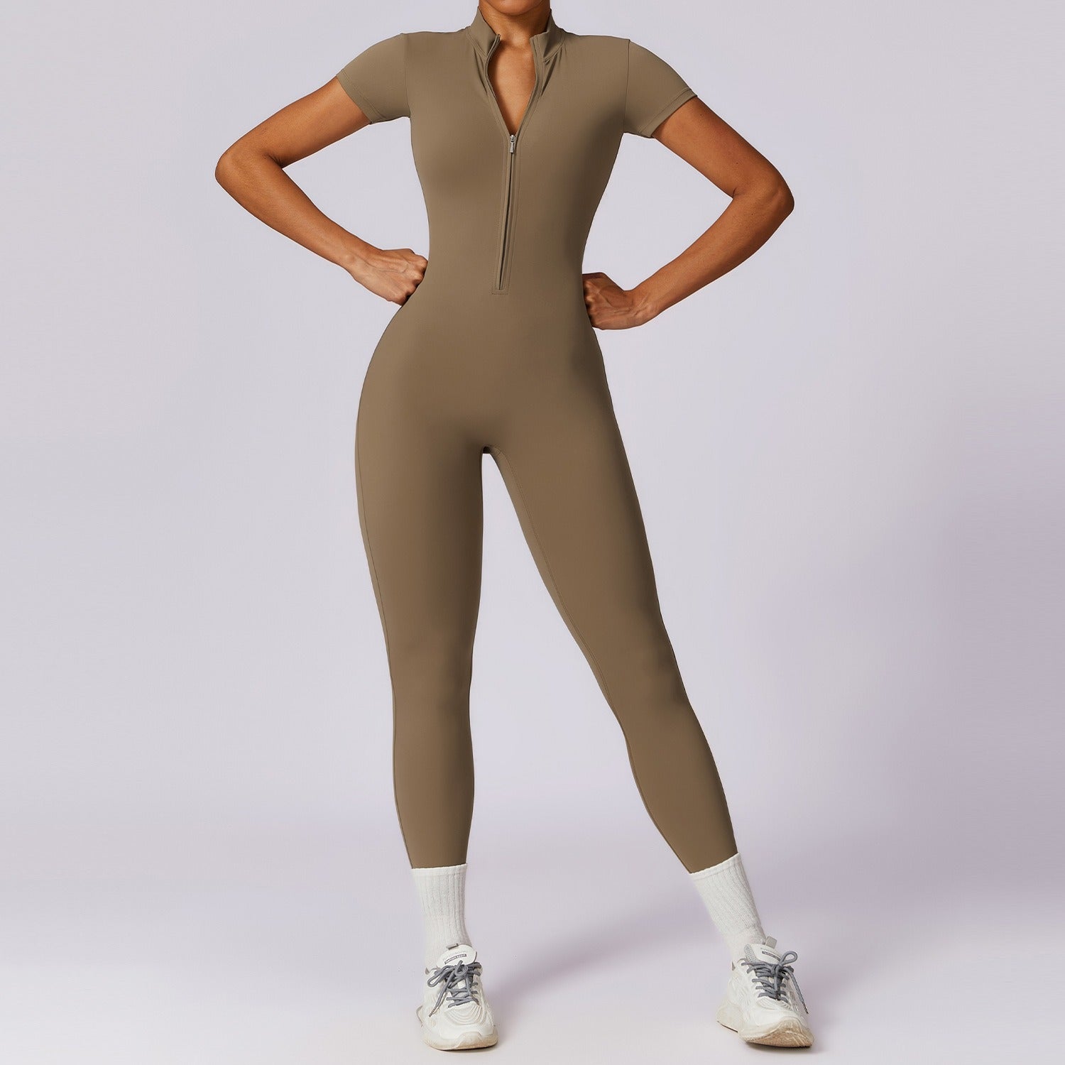 Zipper Short Sleeve Yoga Jumpsuit