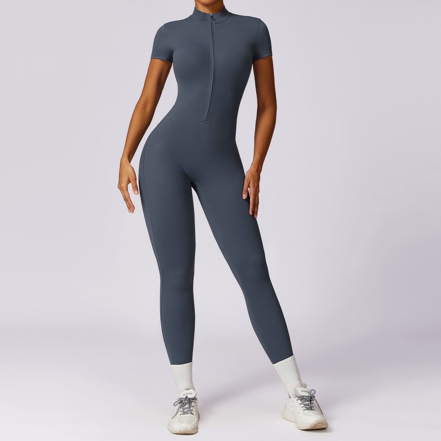 Zipper Short Sleeve Yoga Jumpsuit