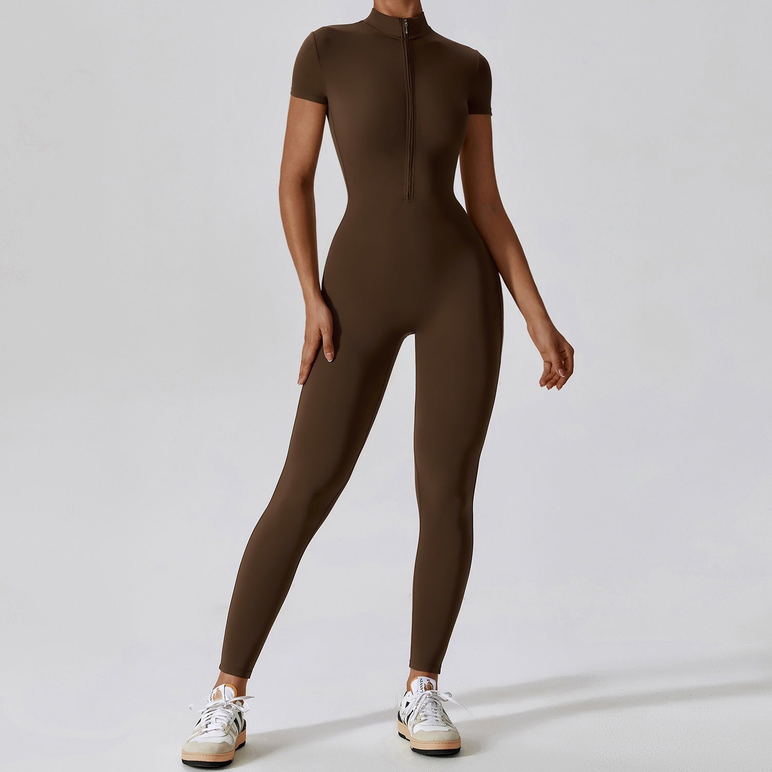 Zipper Short Sleeve Yoga Jumpsuit